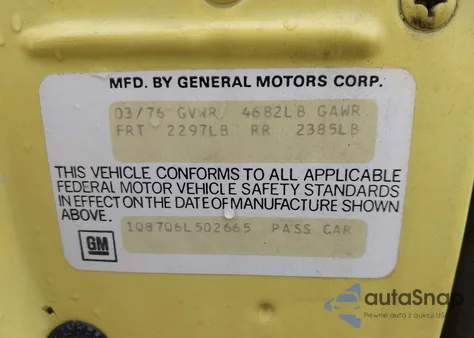 1976 Chevrolet Camaro z USA, uszkodzony, nr VIN 1Q87Q6L502665